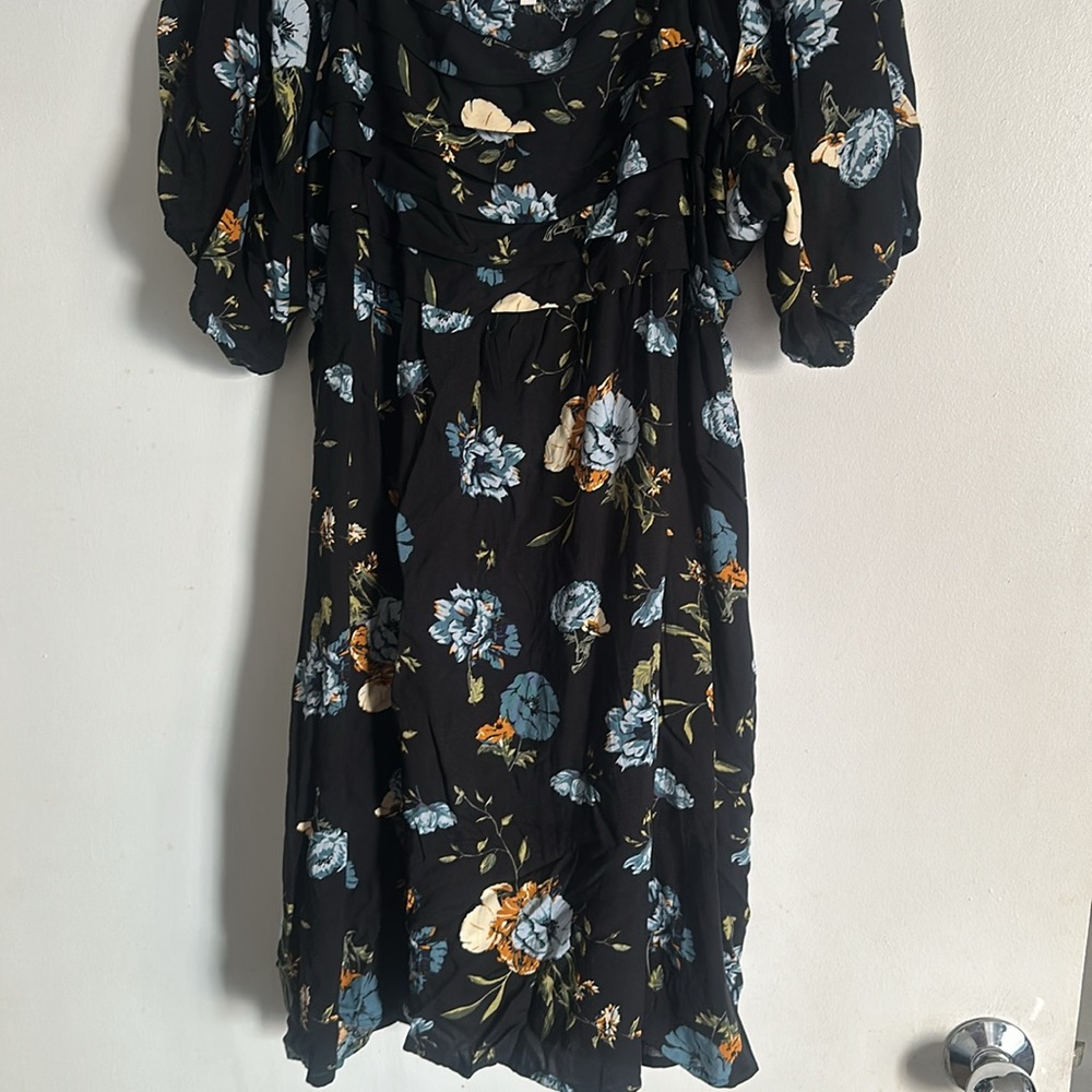 Maurice’s Black Blue Orange Green Floral Midi Dress Plus Size 2X / NWOT - Picture 2 of 5